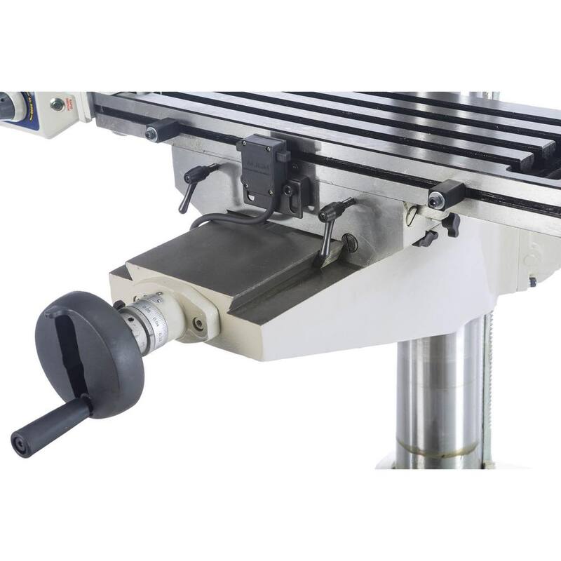 Prensa taladradora de 16 pulgadas de Grizzly Industrial con capacidad de portabrocas de 3/4 de pulgada, mesa deslizante cruzada y avance de energía - G0810