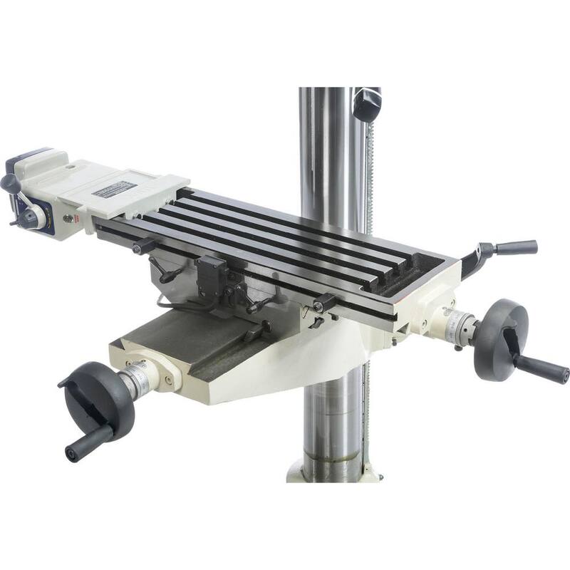 Prensa taladradora de 16 pulgadas de Grizzly Industrial con capacidad de portabrocas de 3/4 de pulgada, mesa deslizante cruzada y avance de energía - G0810