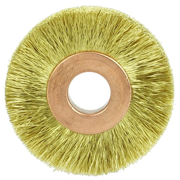 Weiler 1-1/2" Dia Crimped Wire Wheel, .005" Brass Fill, 3/8" Arbor Hole - 29178