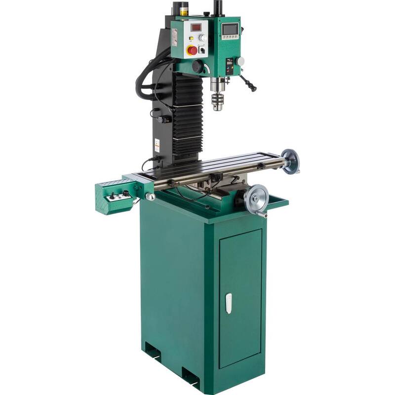 Grizzly Industrial 7 pulgadas x 29 pulgadas Máquina de taladrar/fresar de velocidad variable con capacidad de mandril de 1/2 pulgadas, cabezal de potencia elevable y DRO - G0935