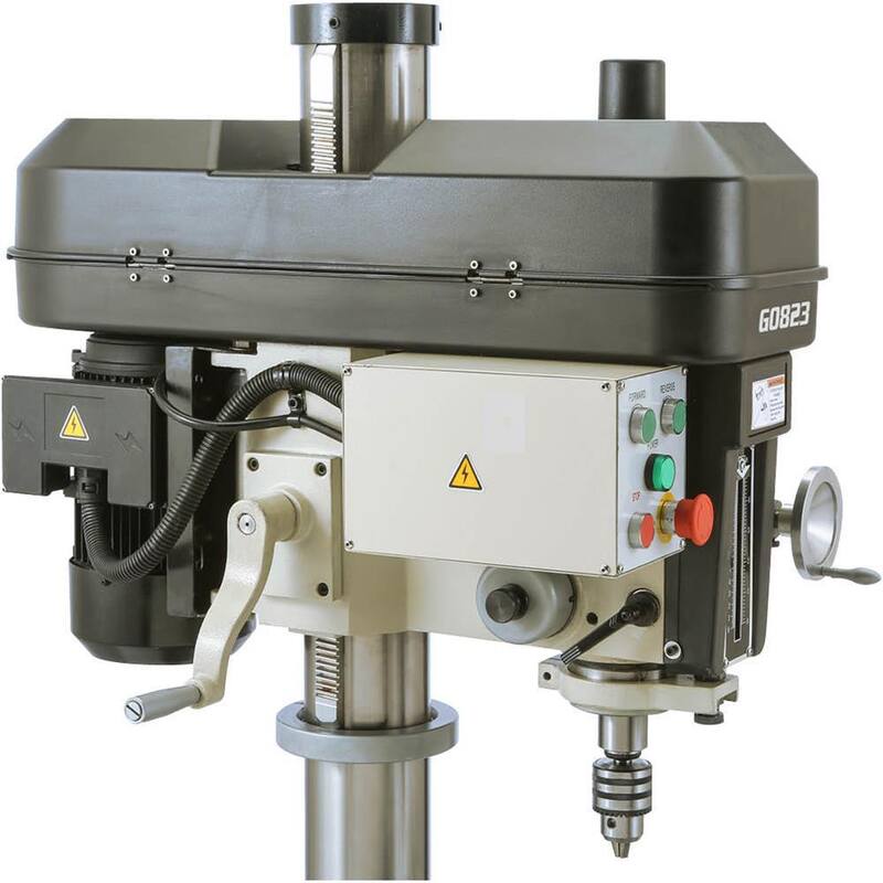 Prensa de taladro de 15 pulgadas de Grizzly Industrial con 12 velocidades, capacidad de mandril de 1/2 pulgada y alimentación automática hacia abajo - G0823