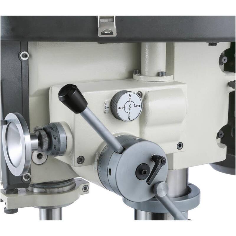 Prensa de taladro de 15 pulgadas de Grizzly Industrial con 12 velocidades, capacidad de mandril de 1/2 pulgada y alimentación automática hacia abajo - G0823
