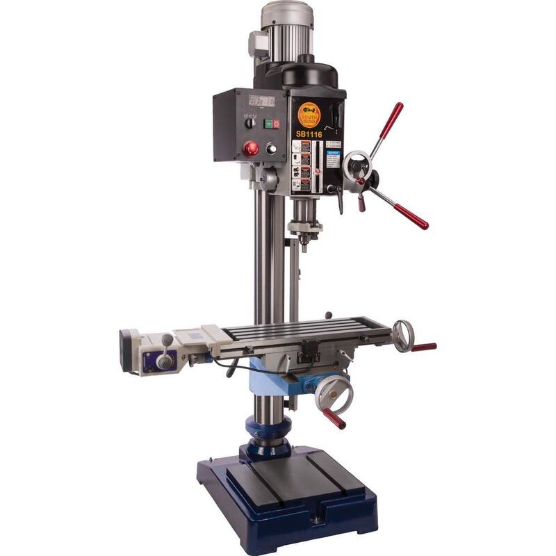 Prensa de taladro de engranaje de velocidad variable de 21 pulgadas con capacidad de mandril de 5/8 pulgadas y mesa deslizante transversal - SB1116 de Grizzly Industrial
