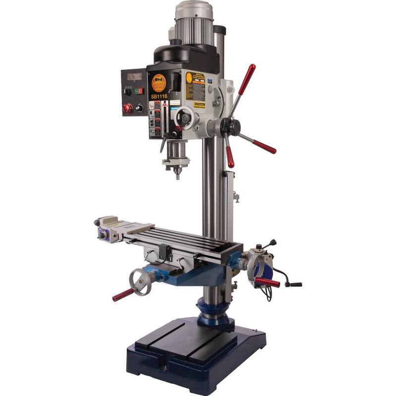 Prensa de taladro de engranaje de velocidad variable de 21 pulgadas con capacidad de mandril de 5/8 pulgadas y mesa deslizante transversal - SB1116 de Grizzly Industrial