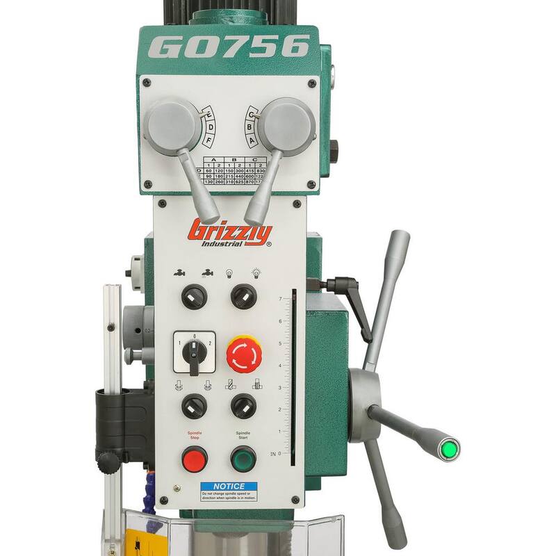 Prensa taladradora de servicio pesado de 27-1/2 pulgadas y 18 velocidades con capacidad de portabrocas de 5/8 de pulgada - G0756 de Grizzly Industrial