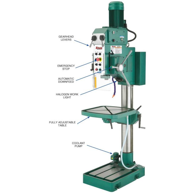 Prensa taladradora de servicio pesado de 27-1/2 pulgadas y 18 velocidades con capacidad de portabrocas de 5/8 de pulgada - G0756 de Grizzly Industrial