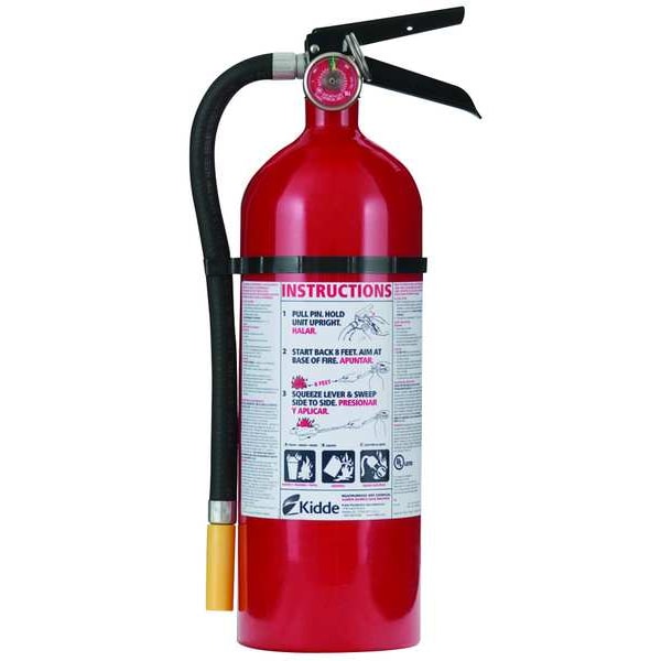 Kidde Fire Extinguisher, Class ABC, UL Rating 3A:40B:C, Dry Chemical, 5 lb capacity, 18 ft Range - PRO-5MP-1