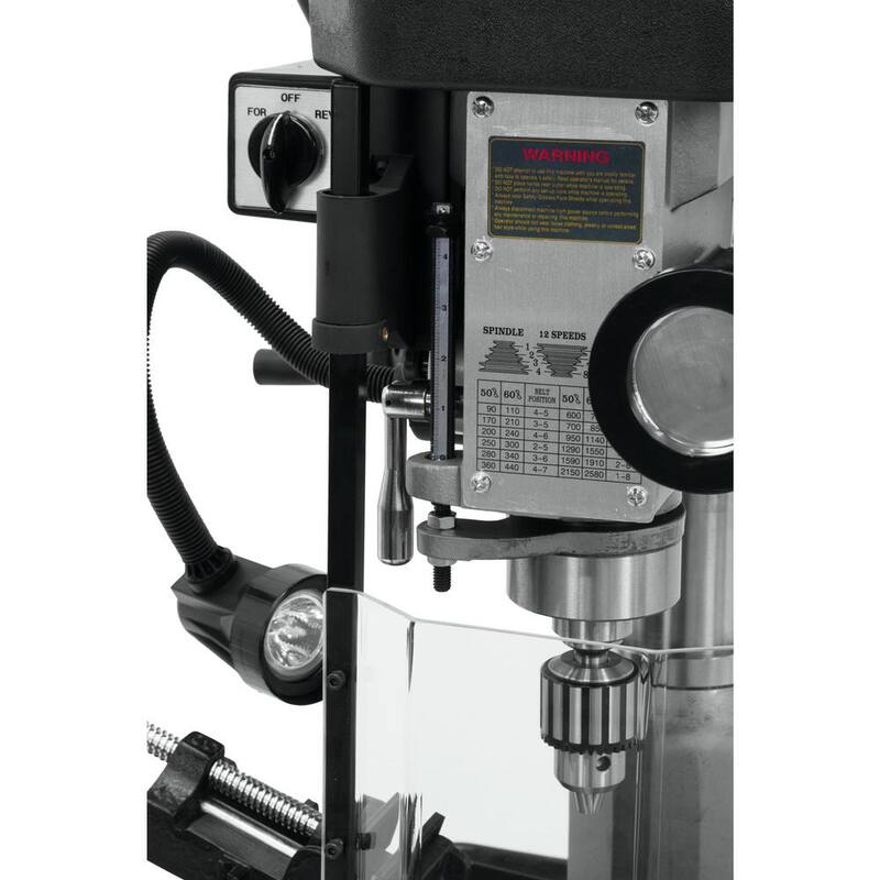 Máquina fresadora/taladradora de 1 HP Jet con cono R8 y luz de trabajo, 12 velocidades, 115 voltios, JMD-15 - 350017