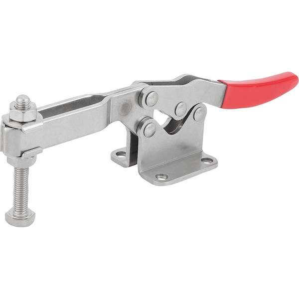 Kipp Toggle Clamp Std L=295, 6, Form:D Stainless Steel, Horizontal Foot, Comp:Plastic, Comp:Red, F2=5000 - K1240.145000