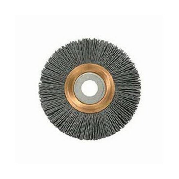 Nylox Wheel Brush, Heavy Duty Narrow Face, 4 in Brush Dia, 5/8 in Face W, 1/2 to 5/8 in Arbor Hole, Crimpe - 31255