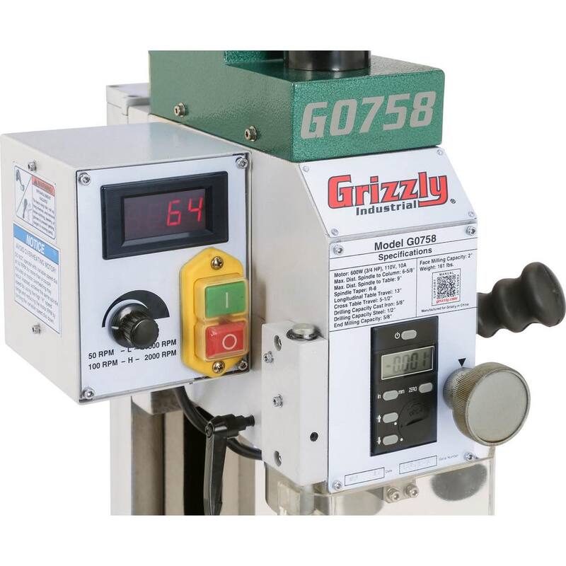 Prensa Taladradora/Fresadora de Velocidad Variable de 6 pulgadas x 20 pulgadas con Capacidad de Mandril de 5/8 de pulgada - G0758