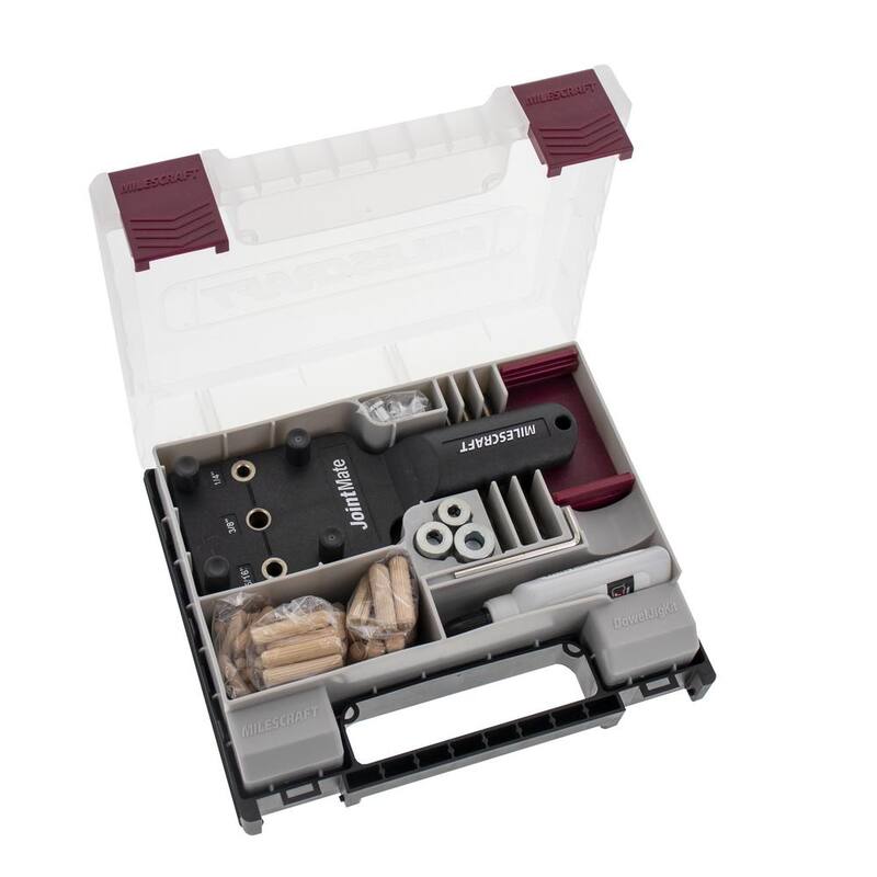 
Kit de plantilla de espiga Milescraft 1/4 pulg. 5/16 pulg. 3/8 pulg. Kit de plantilla de espiga completo incluye espigas, brocas, topes de profundidad, pegamento - 1333