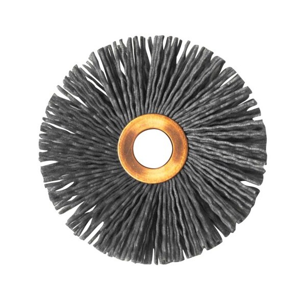 Weiler 3" Dia Nylox Wheel Brush, .035/180SC Crimped Fill, 1/2" Arbor Hole - 29088