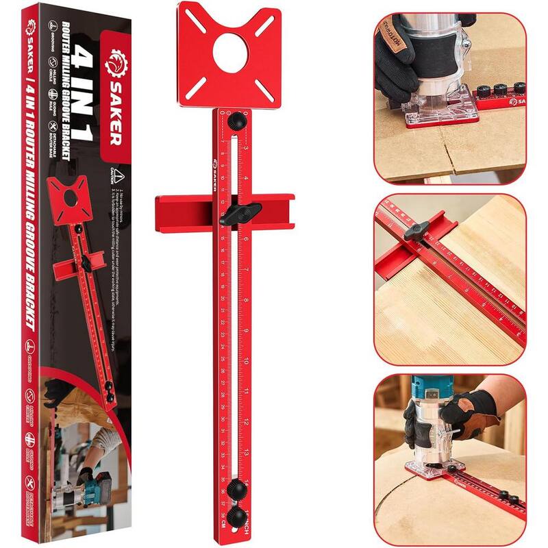 Saker 4 in. 1-Router Milling Groove Bracket, Guiador de Herrajes para gabinetes con Punzón Central Automático - GJ65016-X50009