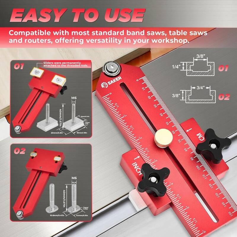 Saker Thin Rip Jig Guía de Sierra de Mesa, Haciendo Cortes Repetitivos de Tiras Angostas, Ajuste para Ranuras de ¾ de pulgada x 3/8 de pulgada - GJ71210-E001
