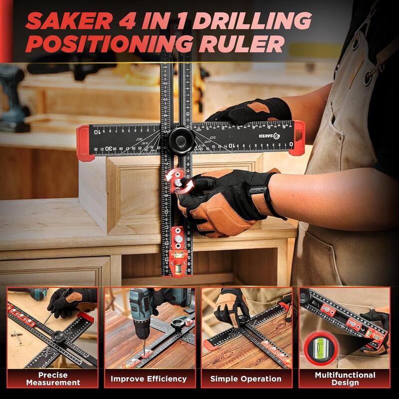 Regla de posicionamiento para perforar 4-en-1 Saker, Regla en T ajustable multifuncional de 13.78 pulgadas, Plantilla para hardware de gabinete - GJ65174-X52237