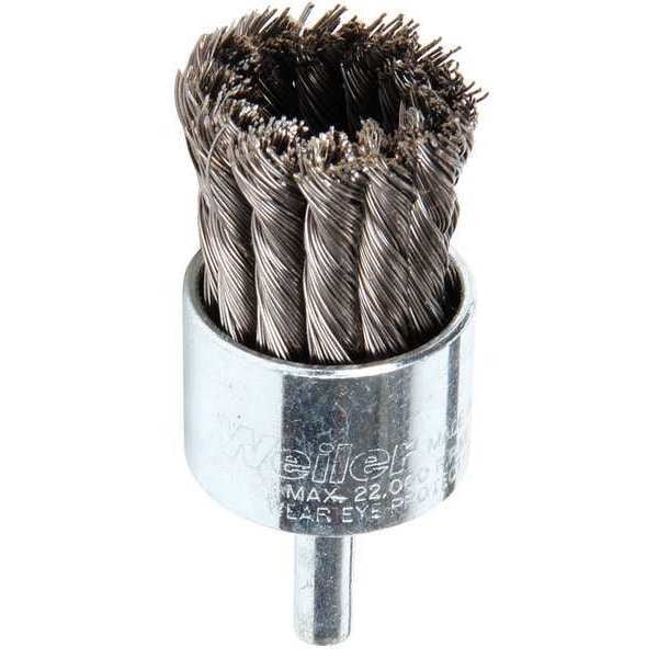 Weiler Standard Twist Knot Wire End Wire Brush, Steel, 1/4 Shank Size, 1 1/8" Bristle Length - 90193