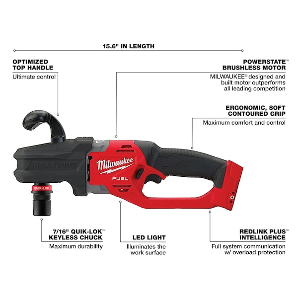 Milwaukee Tool Drill, 7/16" QUIK-LOK Chuck, 18V DC - 2808-20