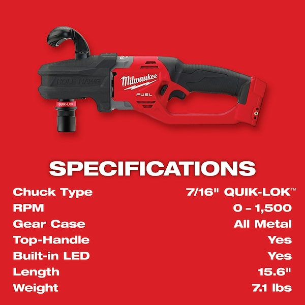 Milwaukee Tool Drill, 7/16" QUIK-LOK Chuck, 18V DC - 2808-20