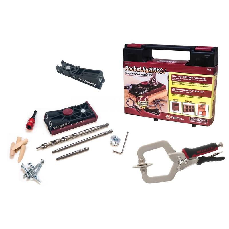 Ultimate Bundle de PocketJig200XCJ de Milescraft con 2 plantillas y 2 pulgadas de prensa facial -7336