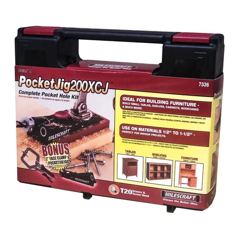 Ultimate Bundle de PocketJig200XCJ de Milescraft con 2 plantillas y 2 pulgadas de prensa facial -7336
