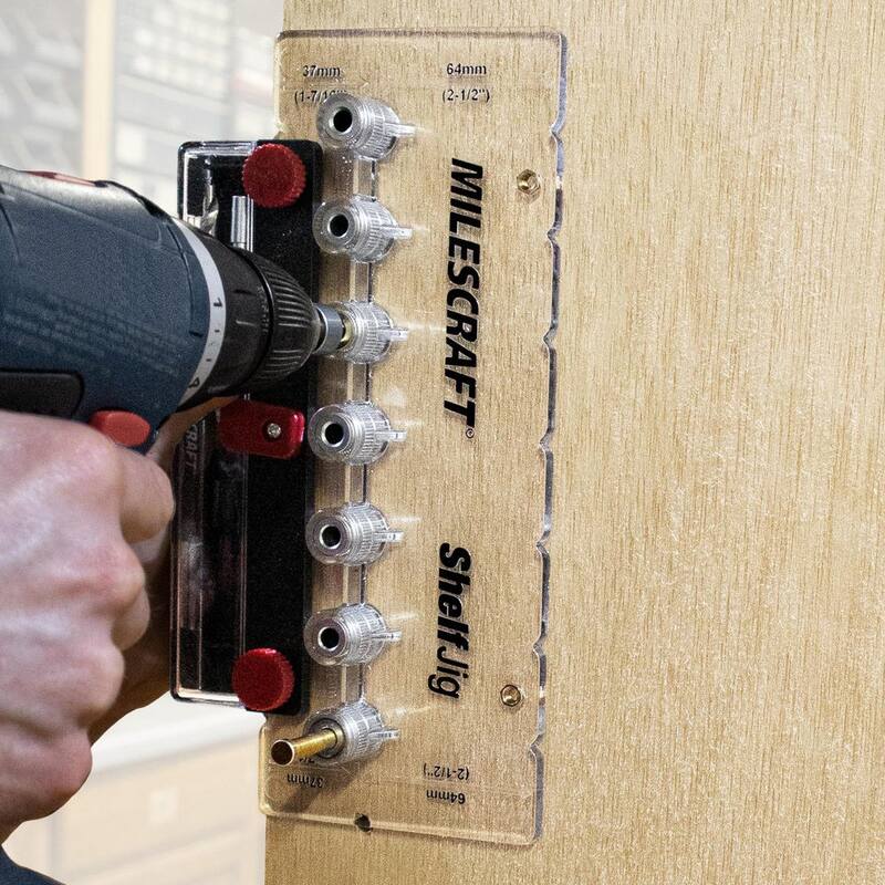 Herramienta de perforación para pasadores de repisa de 1/4 de pulgada y 5 mm con estandar de separación de 32 mm - 1343 de Milescraft