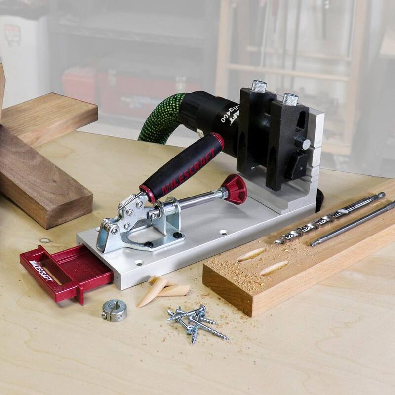 Milescraft Pocket Jig 400 - Plantilla de orificio de bolsillo automática, resistente y de metal para trabajar en madera. Kit completo con broca, destornillador y tornillos - 1327