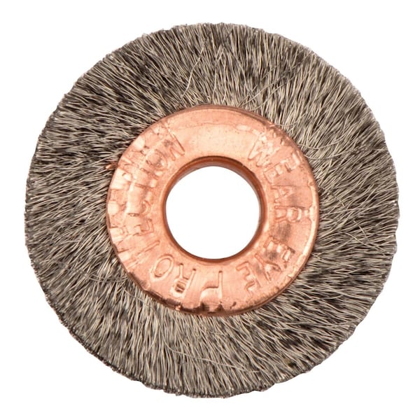 Weiler 1" Dia Crimped Wire Wheel, .003" Fill, 1/4" Arbor Hole - 16461