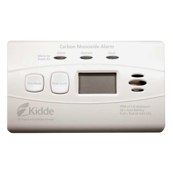 Kidde Carbon Monoxide Alarm, 85 dB @ 10 ft, Sealed Lithium Ion, Electrochemical Battery Backup: No - C3010-D