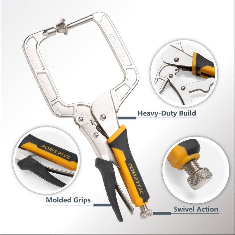 Plantilla de perforación de doble bolsillo POWERTEC con adaptador de colector de polvo y abrazaderas de esquina de 12 pulgadas para perforaciones de bolsillo en ángulo recto para carpintería y soldadura - 71874N