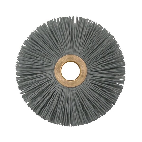 Weiler 3" Dia Nylox Wheel Brush, .022/320SC Crimped Fill, 1/2" Arbor Hole - 17563