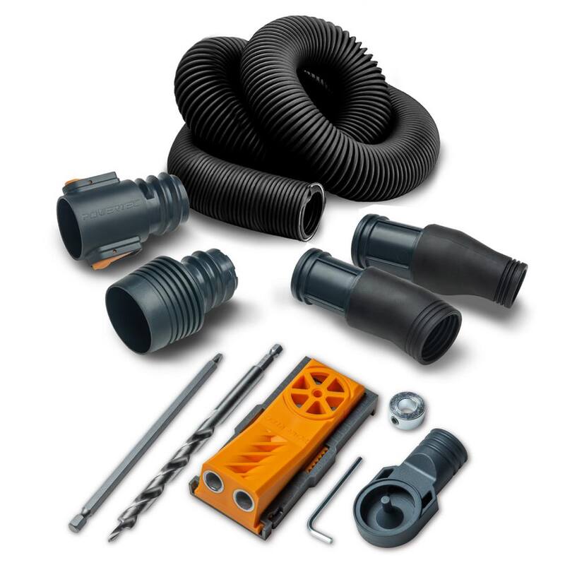 Set de plantilla de agujero de bolsillo gemelo POWERTEC con kit de manguera de recolección de polvo de 10 pies para herramientas eléctricas de carpintería para el hogar y aspiradoras húmedas/secas de taller - 71873N