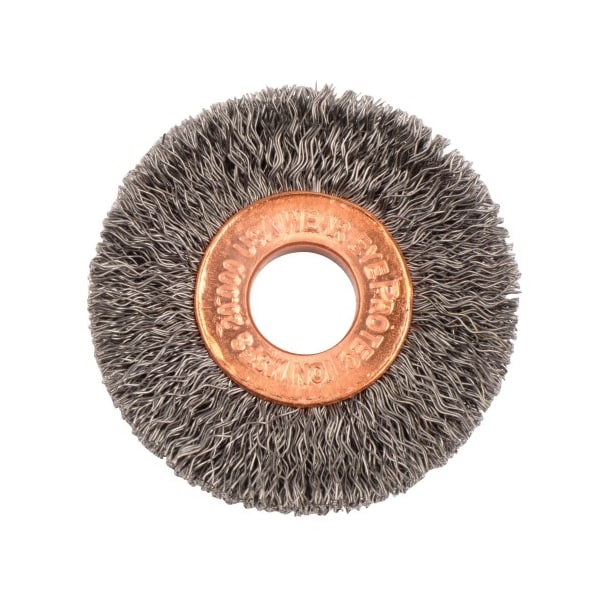 Weiler 1-1/2" Dia Crimped Wire Wheel, .008" Steel Fill, 3/8" Arbor Hole - 15312
