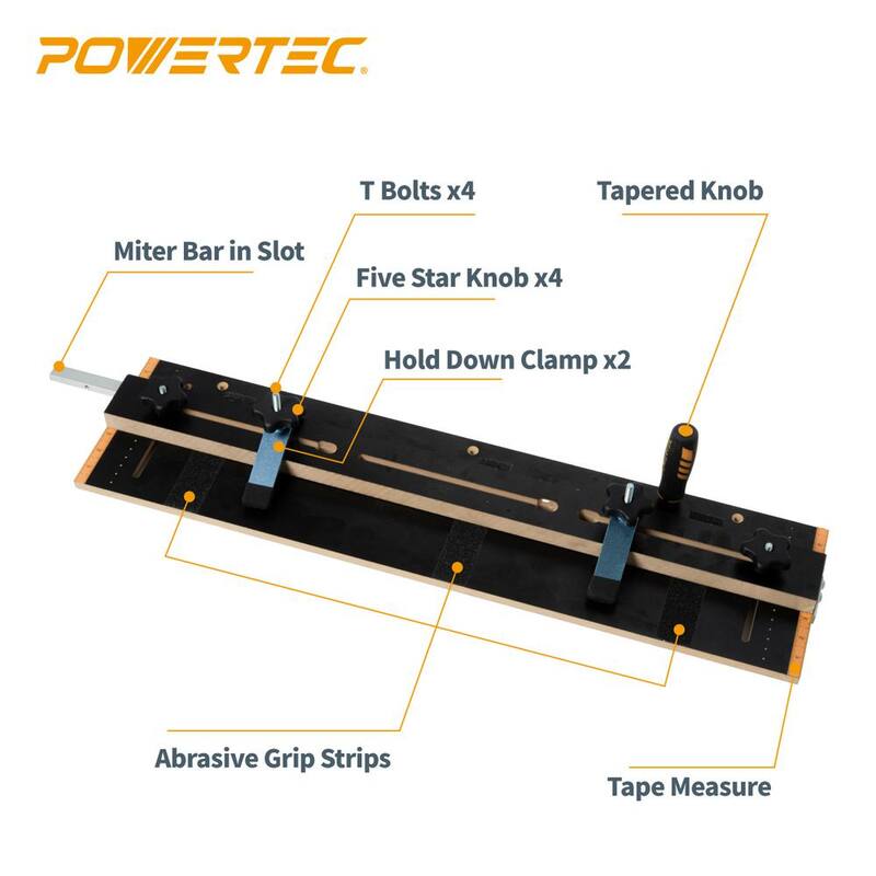 POWERTEC Plantilla de Línea Cónica/Recta para Sierra de Mesa con Ranura de Inglete de 3/4 pulgadas de Ancho por 3/8 pulgadas de Profundidad - 71395