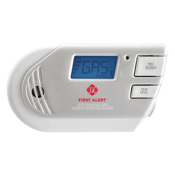 First Alert Carbon Monoxide and Gas Alarm, 85 dB @ 10 ft, (2) AA Batteries, 120V AC, Electrochemical - GCO1CN