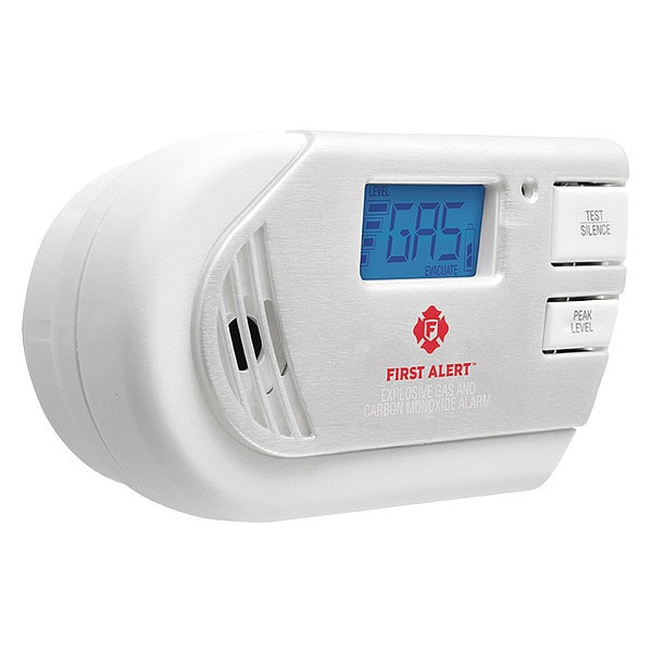 First Alert Carbon Monoxide and Gas Alarm, 85 dB @ 10 ft, (2) AA Batteries, 120V AC, Electrochemical - GCO1CN