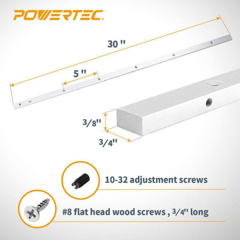 Calibre de Inglete y Barra para Herramientas POWERTEC de 30 pulgadas para Carpintería, mesa de enrutador y sierra de cinta, para ranura de inglete de 3/4 x 3/8 pulgadas - 71144