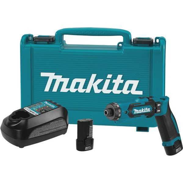 Makita Drill Kit, 1/4 in, 7.2V, Battery Included Cordless Drill - DF012DSE