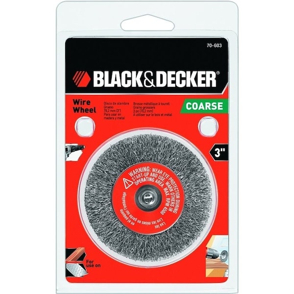 Black & Decker Wire Wheel Brush, 3 in Dia, 1032 in ArborShank, Steel Bristle - 70-603