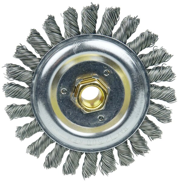 Weiler Dually 5" Cleaning Brush, .023" Steel Wire Fill, 5/8"-11 UNC Double-Hex - 79803