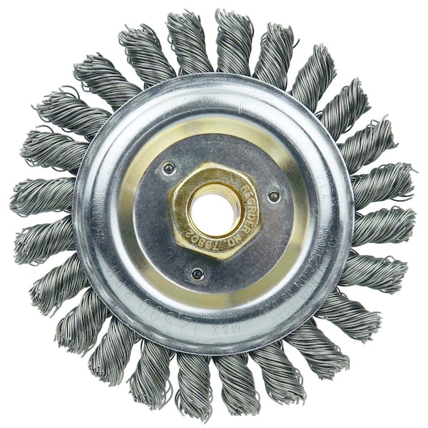 Weiler Dually 5" Cleaning Brush, .023" Steel Wire Fill, 5/8"-11 UNC Double-Hex - 79803