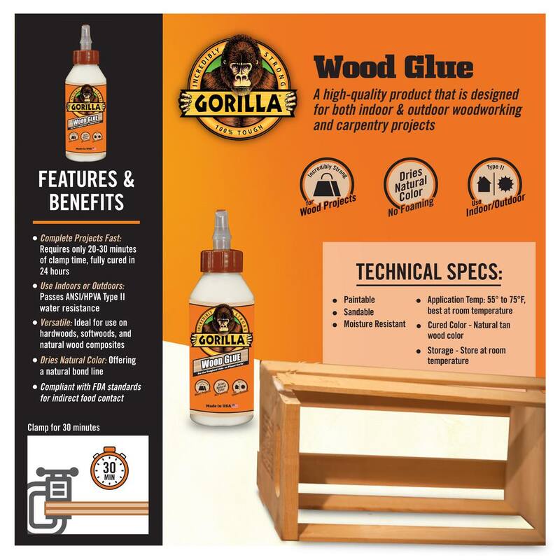 Pegamento de madera Gorilla de 8 oz (paquete de 12) - 6200002