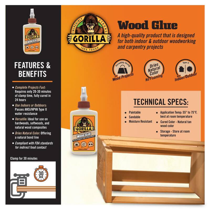 Pegamento para madera Gorilla de 4 onzas líquidas (paquete de 12) - 6202003