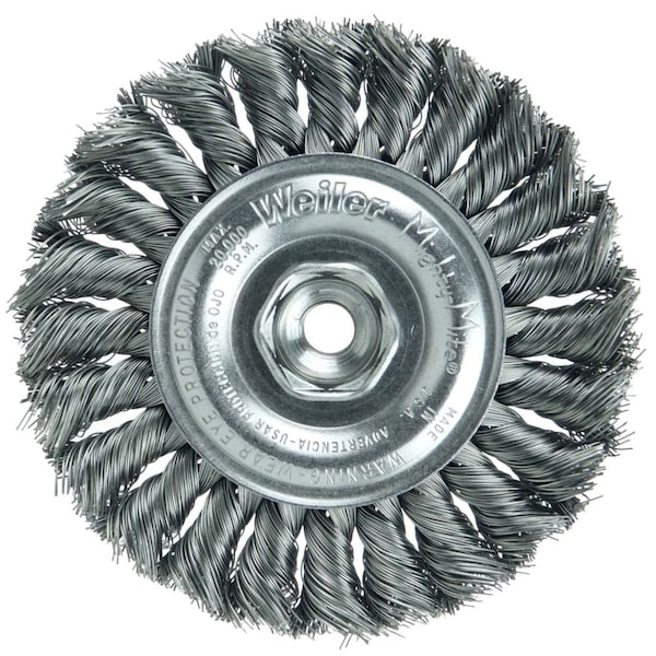 Weiler Standard Twist Knot Wire Wheel 4", .014" Steel Fill, 3/8"-24 UNF Nut - 13103