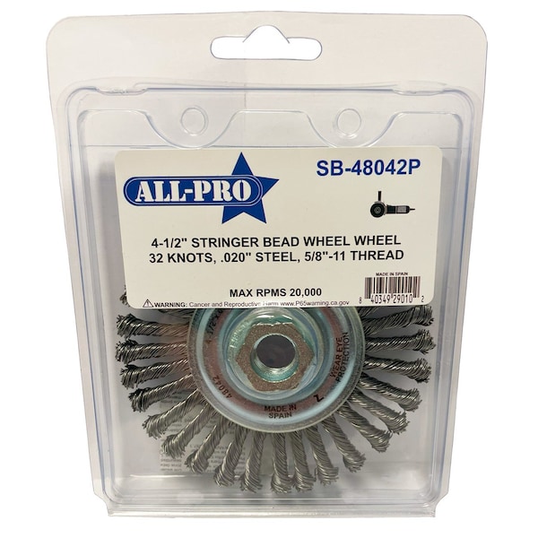 All-Pro 4-1/2 in. Stringer Bead Wheel, 32 Knots, .020 in. Steel, Clamshell - SB-48042P