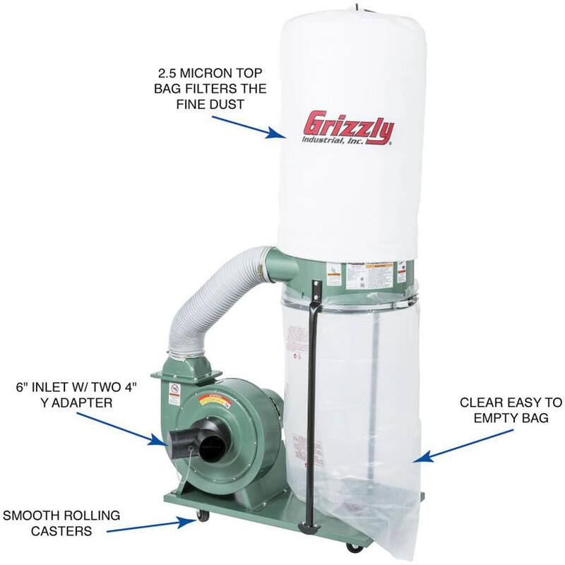 Colector de polvo portátil de 1-1/2 HP de Grizzly Industrial - G1028Z2