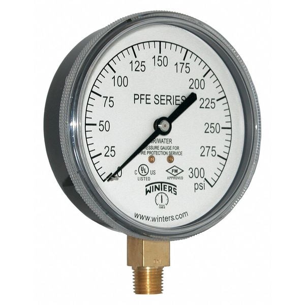 Winters Pressure Gauge, 0 to 300 psi, 1/4 in MNPT, Plastic, Black - PFE3935R1