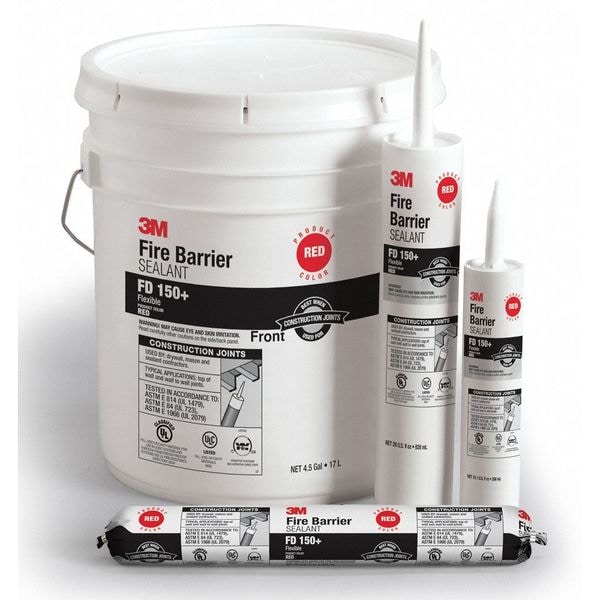 3M Fire Barrier Sealant, Caulk, Red, Elastomeric, Up to 4 Hr Fire Rating, 4.5 Gallon Pail - FD150+RED(4.5GAL)