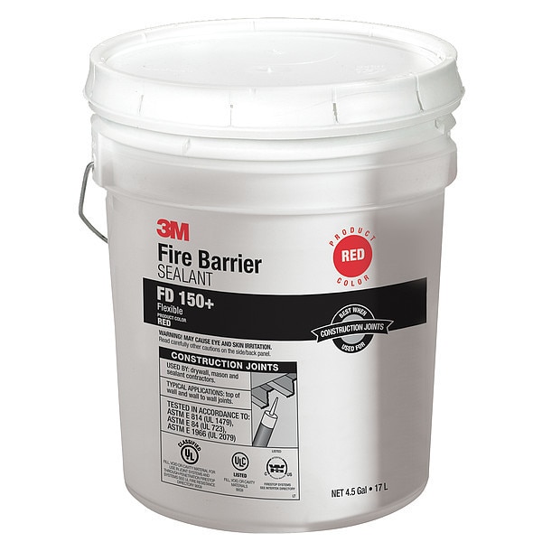 3M Fire Barrier Sealant, Caulk, Red, Elastomeric, Up to 4 Hr Fire Rating, 4.5 Gallon Pail - FD150+RED(4.5GAL)