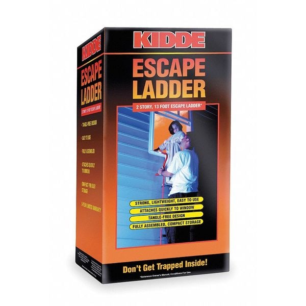 Kidde Emergency Escape Ladder, Window Mount, 2 Stories, Steel, 13 ft Length, 1000 lb Load Capacity - 468093